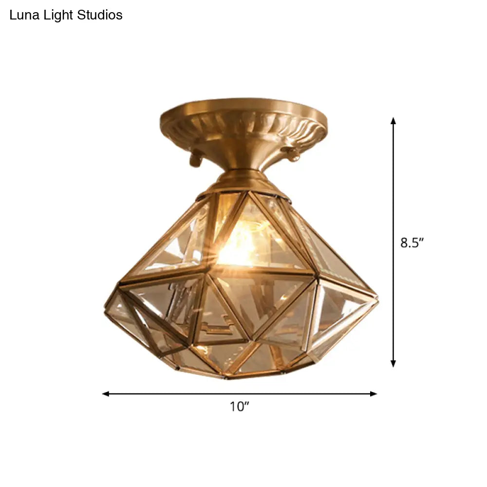DecorBites™ DecorBites™ Diamond/Star Traditional Bedroom Ceiling Light - Transparent Glass, 1-Light Brass Flushmount