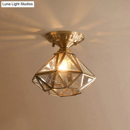 DecorBites™ DecorBites™ Diamond/Star Traditional Bedroom Ceiling Light - Transparent Glass, 1-Light Brass Flushmount