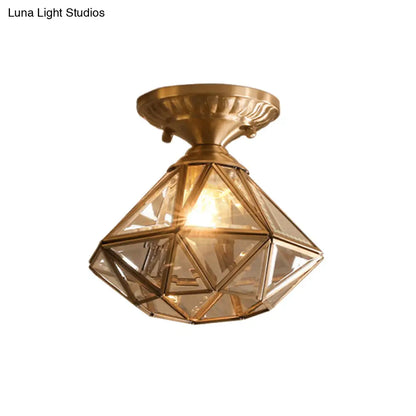 DecorBites™ DecorBites™ Diamond/Star Traditional Bedroom Ceiling Light - Transparent Glass, 1-Light Brass Flushmount