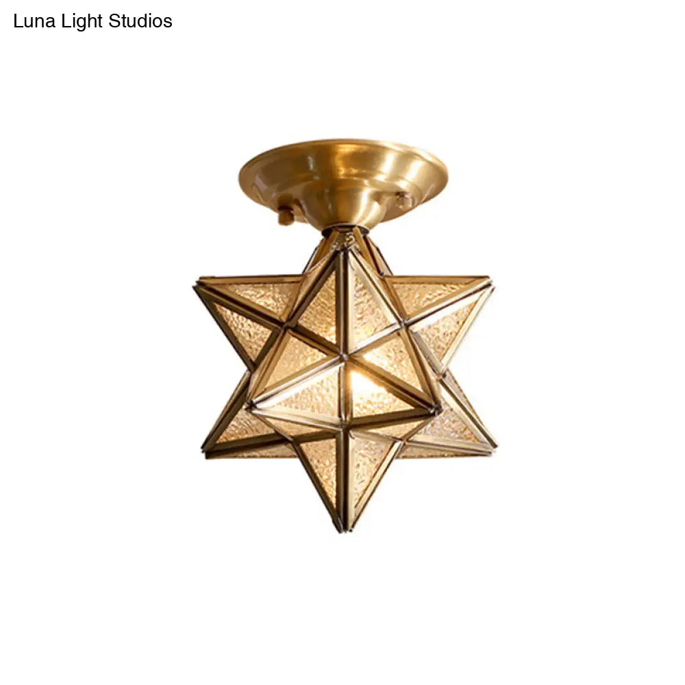 DecorBites™ DecorBites™ Diamond/Star Traditional Bedroom Ceiling Light - Transparent Glass, 1-Light Brass Flushmount