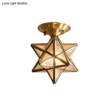 DecorBites™ DecorBites™ Diamond/Star Traditional Bedroom Ceiling Light - Transparent Glass, 1-Light Brass Flushmount