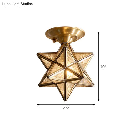 DecorBites™ DecorBites™ Diamond/Star Traditional Bedroom Ceiling Light - Transparent Glass, 1-Light Brass Flushmount