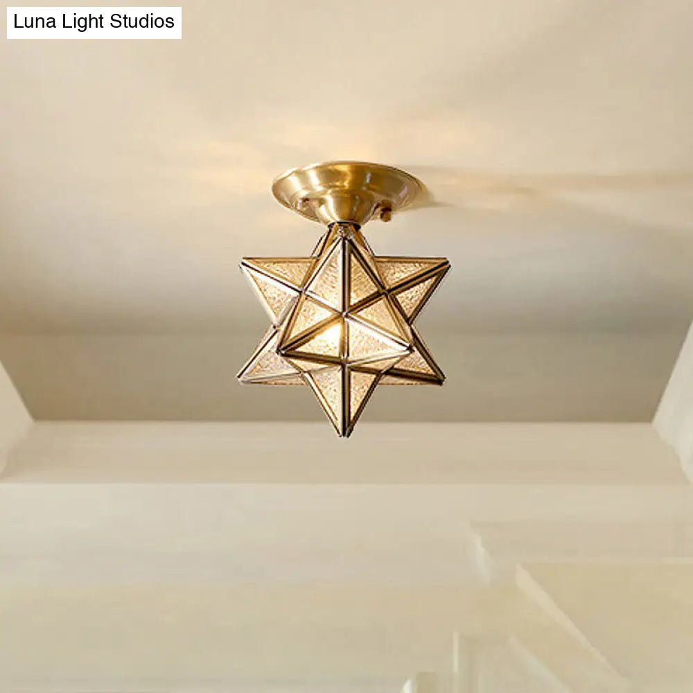 DecorBites™ DecorBites™ Diamond/Star Traditional Bedroom Ceiling Light - Transparent Glass, 1-Light Brass Flushmount