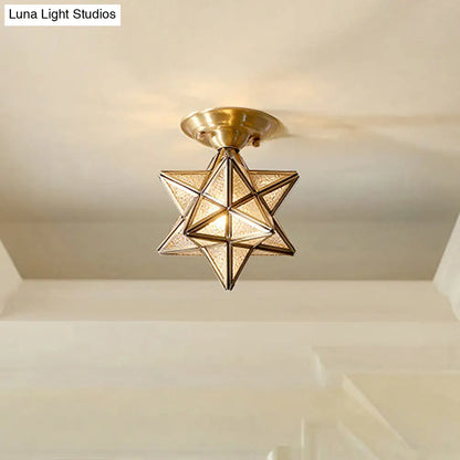 DecorBites™ DecorBites™ Diamond/Star Traditional Bedroom Ceiling Light - Transparent Glass, 1-Light Brass Flushmount