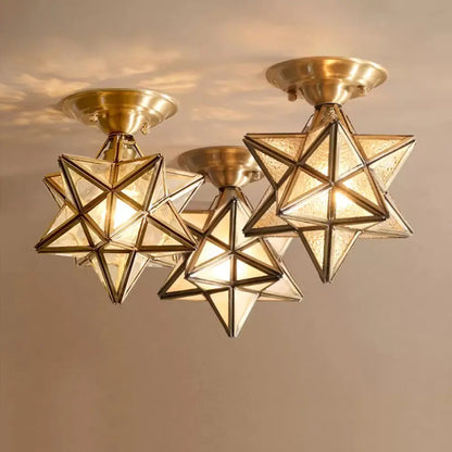 DecorBites™ DecorBites™ Diamond/Star Traditional Bedroom Ceiling Light - Transparent Glass, 1-Light Brass Flushmount