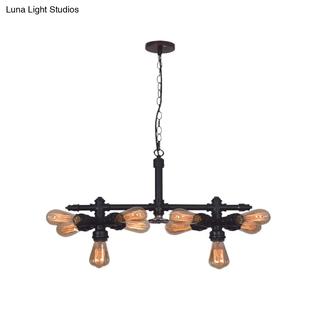 Diana - Vintage 10 Bulbs Iron Ceiling Chandelier Vintage Black Radial Pipe Living Room Suspended Pendant Light