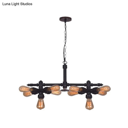 Diana - Vintage 10 Bulbs Iron Ceiling Chandelier Vintage Black Radial Pipe Living Room Suspended Pendant Light