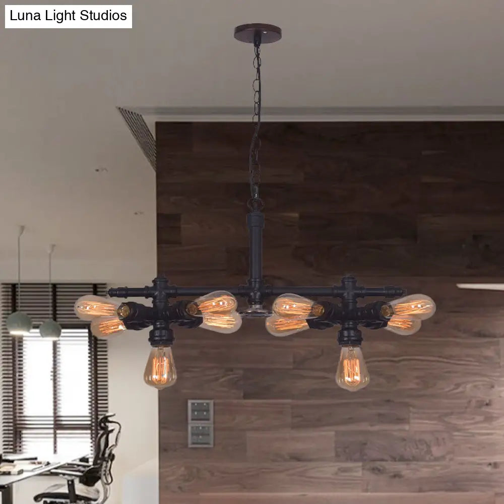 Diana - Vintage 10 Bulbs Iron Ceiling Chandelier Vintage Black Radial Pipe Living Room Suspended Pendant Light