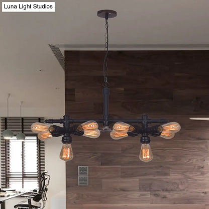 Diana - Vintage 10 Bulbs Iron Ceiling Chandelier Vintage Black Radial Pipe Living Room Suspended Pendant Light