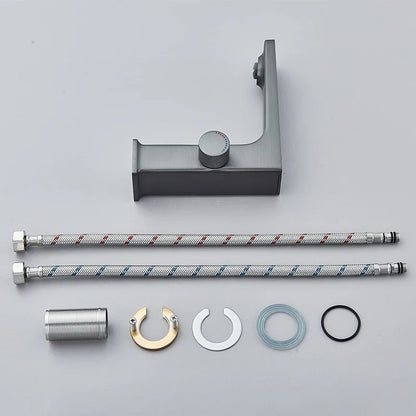 Modern matte gray digital display single hole bathroom basin faucet with brass housing material and cold water mixer