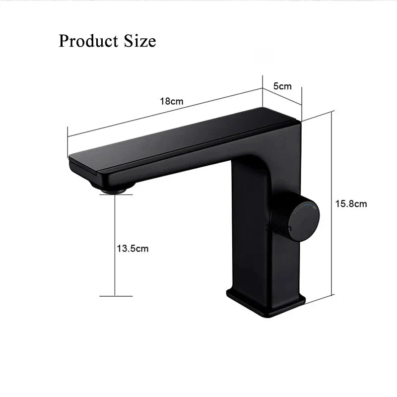 Black matte single hole digital display bathroom basin faucet with brass housing material and cold water mixer handle