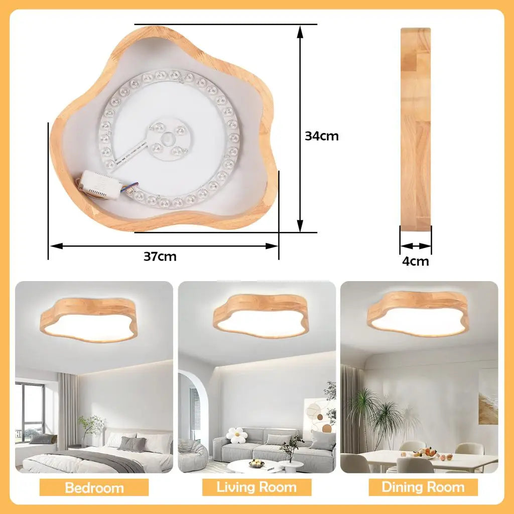 DecorBites™ Cloud Shape Wooden LED Ceiling Light for Modern Nordic Home Living Room Surface Fixture