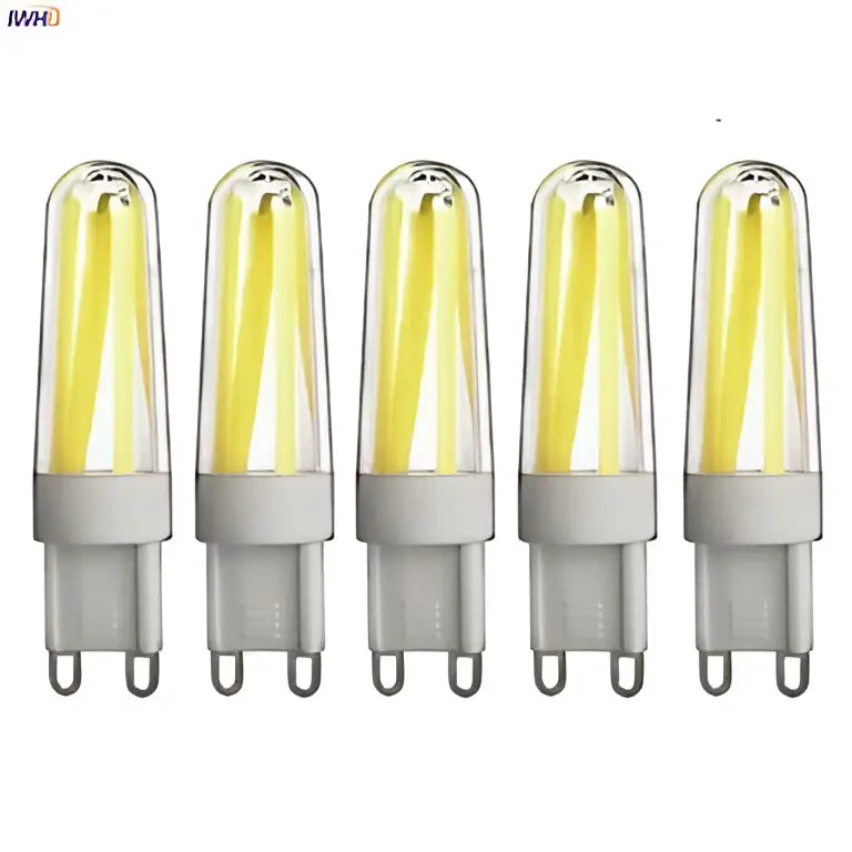 Six dimmable cob led bulbs by decorbites with clear glass filament and warm yellow glow for living room decor