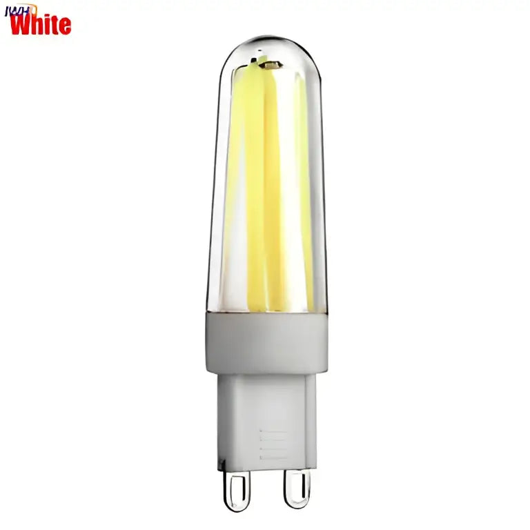 Dimmable cob led bulb clear glass filament lamp with white base emitting warm yellow light for living room decor