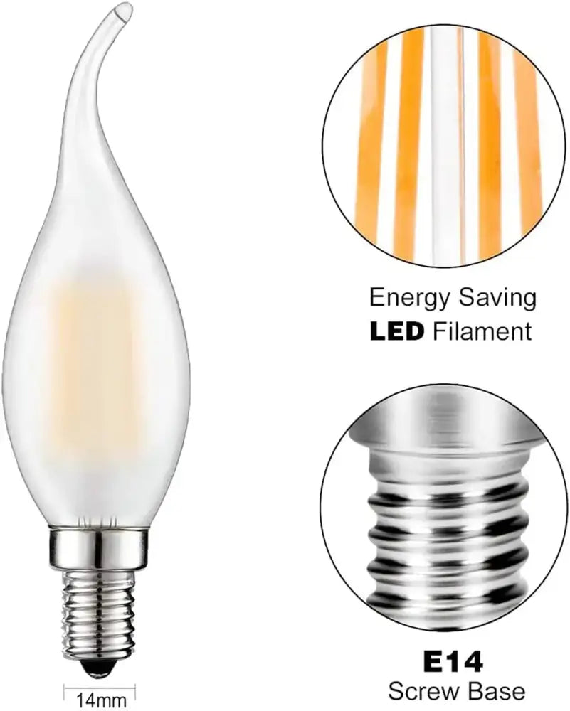 Clear glass dimmable led candle light with energy-saving filament and metallic e14 base for dining room chandelier decorbites dimmable led