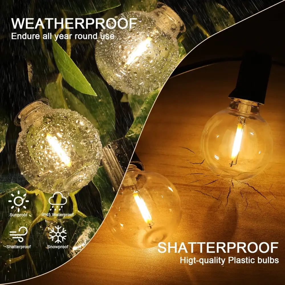 Dimbable led outdoor globe string lights with clear spherical shatterproof bulbs and vintage filament decorbites led decor