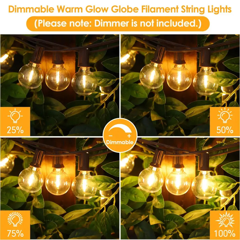 Warm glow decorbites dimmable led outdoor string lights with shatterproof globe bulbs for patio decor