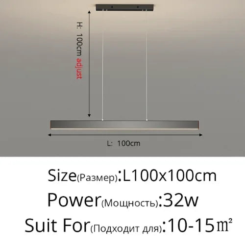 Dimmable Nordic LED Ceiling Chandelier for Living Room - Black Strip 100cm / Remote dimming - Chandelier