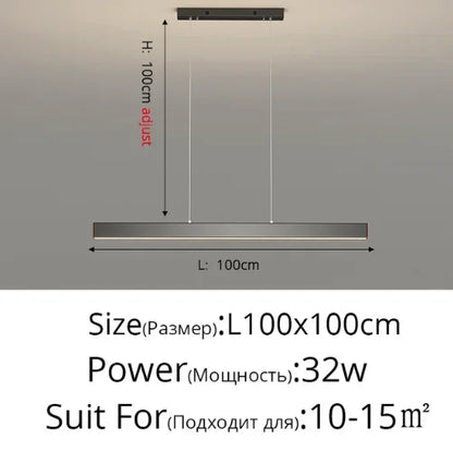 Dimmable Nordic LED Ceiling Chandelier for Living Room - Black Strip 100cm / Remote dimming - Chandelier