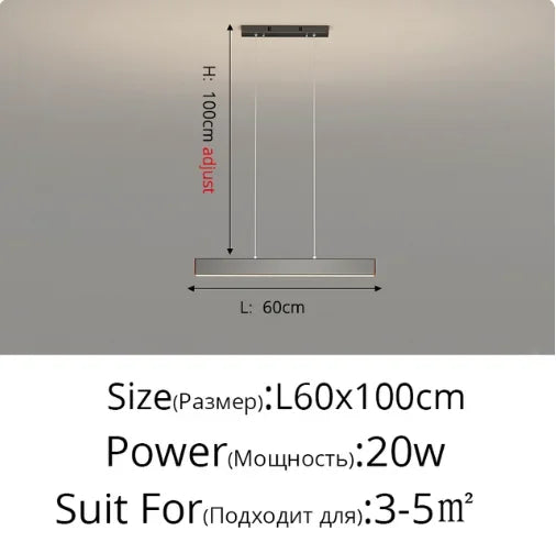 Dimmable Nordic LED Ceiling Chandelier for Living Room - Black Strip 60cm / Remote dimming - Chandelier