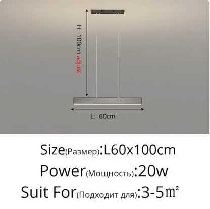 Dimmable Nordic LED Ceiling Chandelier for Living Room - Black Strip 60cm / Remote dimming - Chandelier