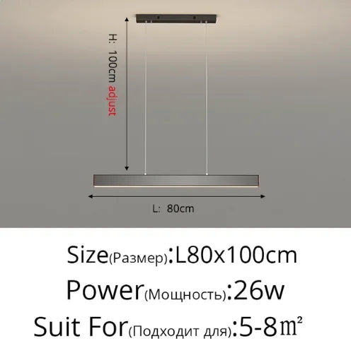 Dimmable Nordic LED Ceiling Chandelier for Living Room - Black Strip 80cm / Remote dimming - Chandelier