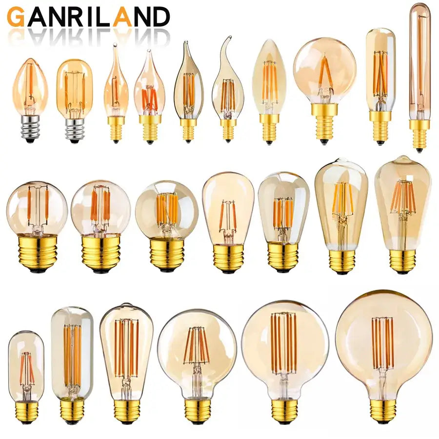 Dimmable vintage led filament bulb by ganriland with amber glass and golden metal base for warm bedroom decorbites vintage light