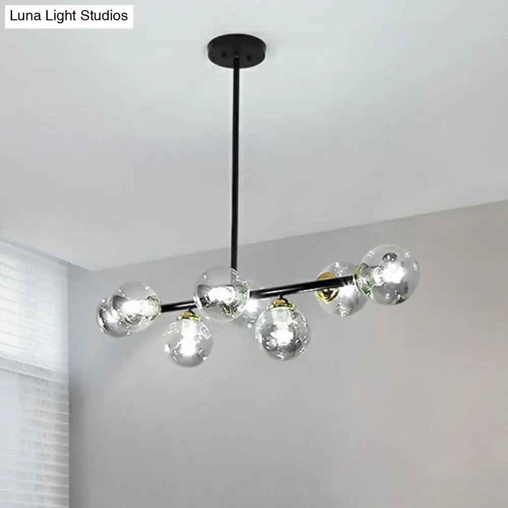 Dimpled Glass Linear Island Pendant Light with 8-Bulbs for Minimalist Dining Room