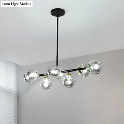 Dimpled Glass Linear Island Pendant Light with 8-Bulbs for Minimalist Dining Room
