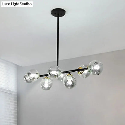 Dimpled Glass Linear Island Pendant Light with 8-Bulbs for Minimalist Dining Room