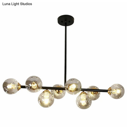 Dimpled Glass Linear Island Pendant Light with 8-Bulbs for Minimalist Dining Room