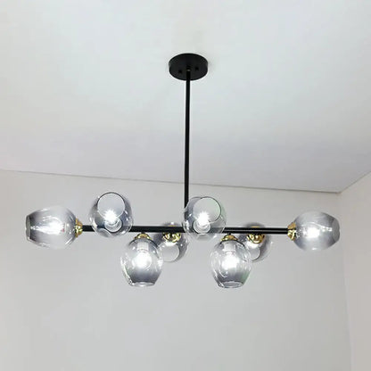 Dimpled Glass Linear Island Pendant Light with 8-Bulbs for Minimalist Dining Room