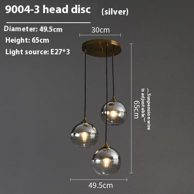 Silver 3-head disc pendant light with gold accents glass chandelier ideal for dining room and bedroom bedside use