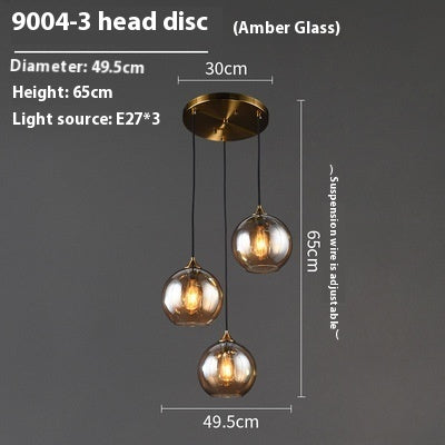 Amber glass globe pendant light with adjustable suspension wire and e27 bulb socket for dining room chandelier use