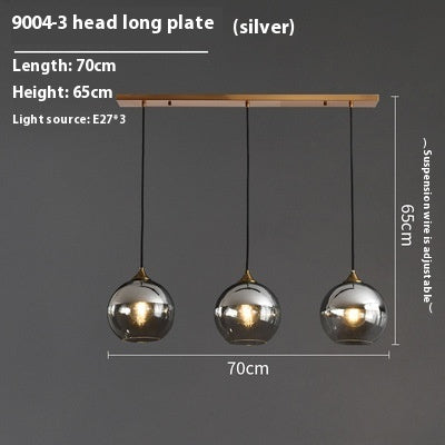 9004-3 head long plate pendant light, silver with smoked glass shades and wooden accents.