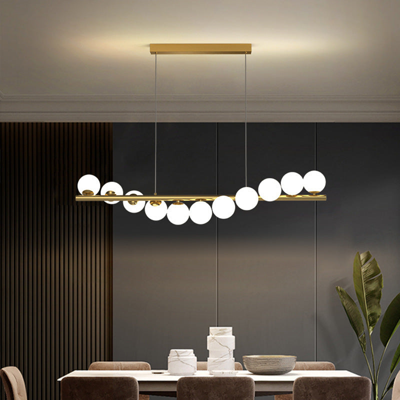 Modern gold bar pendant dining room chandelier with white globe bulbs creative 3d long light source design