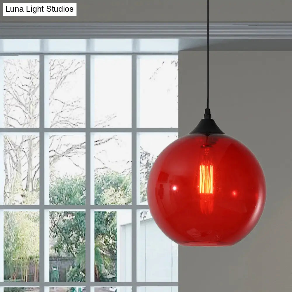 Dining Room Globe Pendant Ceiling Light - Macaron Glass, Clear/Coffee/Red, 1 Head Hanging Lamp