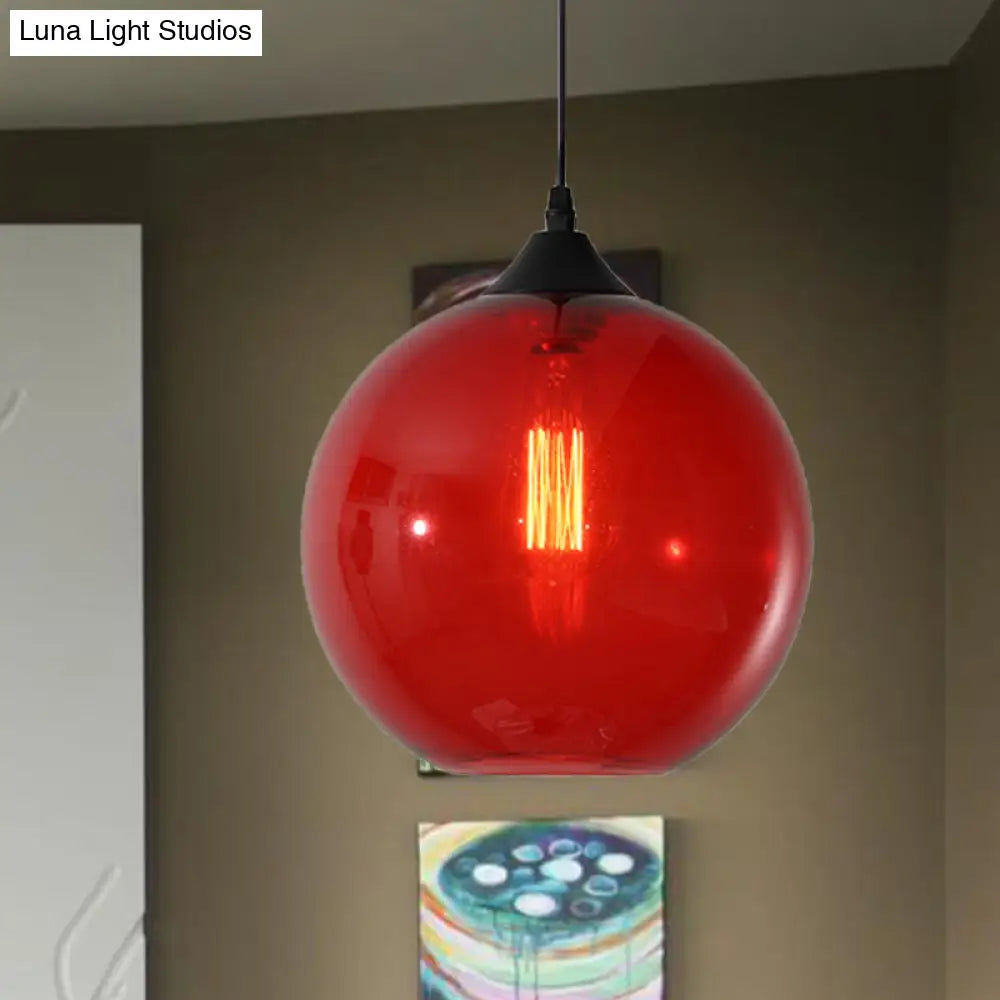 Dining Room Globe Pendant Ceiling Light - Macaron Glass, Clear/Coffee/Red, 1 Head Hanging Lamp