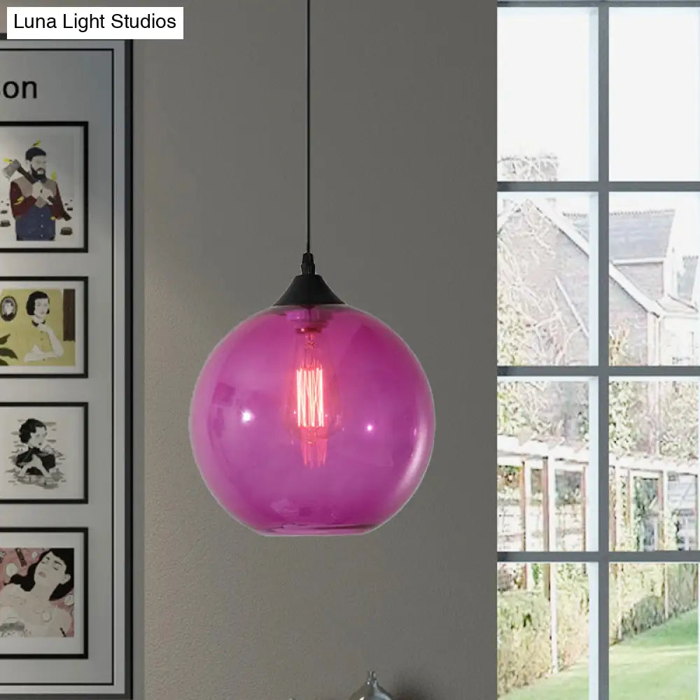 Dining Room Globe Pendant Ceiling Light - Macaron Glass, Clear/Coffee/Red, 1 Head Hanging Lamp