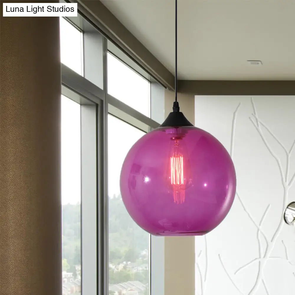 Dining Room Globe Pendant Ceiling Light - Macaron Glass, Clear/Coffee/Red, 1 Head Hanging Lamp