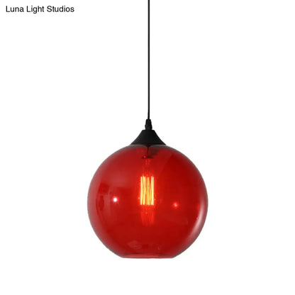 Dining Room Globe Pendant Ceiling Light - Macaron Glass, Clear/Coffee/Red, 1 Head Hanging Lamp