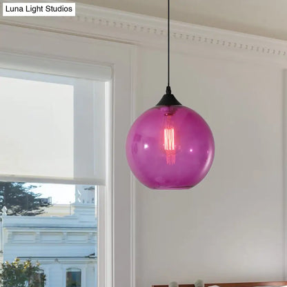 Dining Room Globe Pendant Ceiling Light - Macaron Glass, Clear/Coffee/Red, 1 Head Hanging Lamp