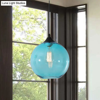 Dining Room Globe Pendant Ceiling Light - Macaron Glass, Clear/Coffee/Red, 1 Head Hanging Lamp