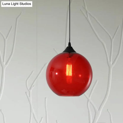 Dining Room Globe Pendant Ceiling Light - Macaron Glass, Clear/Coffee/Red, 1 Head Hanging Lamp