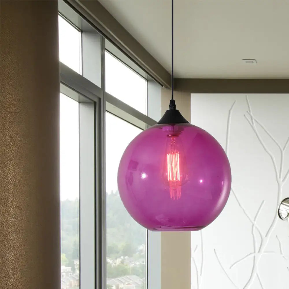 Dining Room Globe Pendant Ceiling Light - Macaron Glass, Clear/Coffee/Red, 1 Head Hanging Lamp