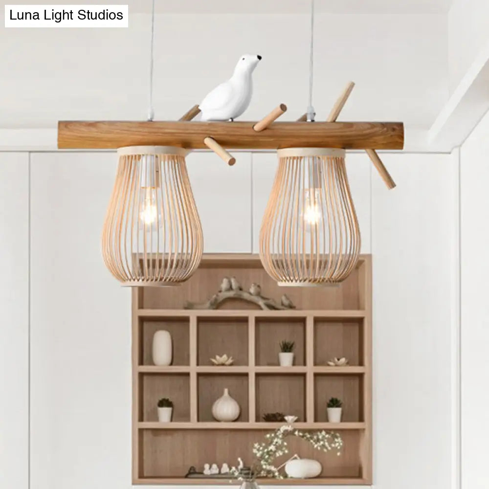 DecorBites™ Dining Room Pendant – Beige Hanging Lamp with Bamboo Barrel Shade