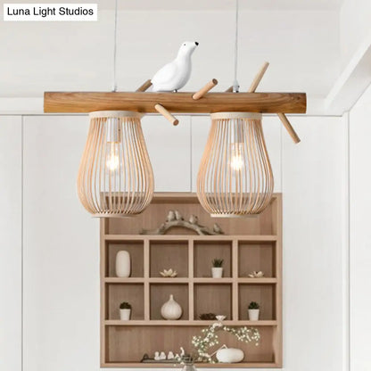 DecorBites™ Dining Room Pendant – Beige Hanging Lamp with Bamboo Barrel Shade