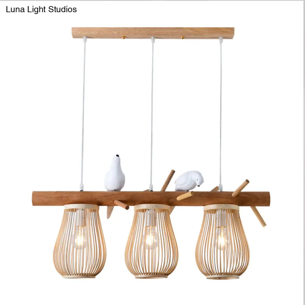 DecorBites™ Dining Room Pendant – Beige Hanging Lamp with Bamboo Barrel Shade