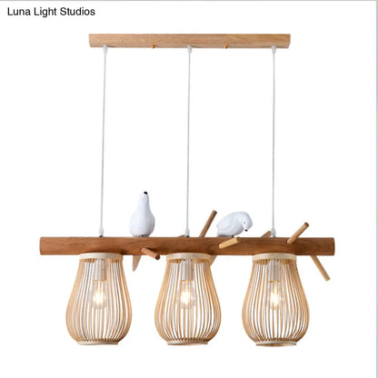 DecorBites™ Dining Room Pendant – Beige Hanging Lamp with Bamboo Barrel Shade