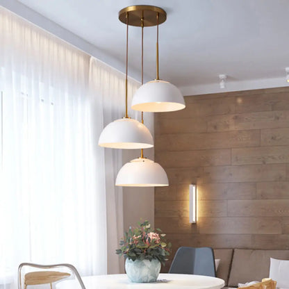 Dining Room Pendant Light Cluster - Macaron White/Pink/Green Finish, Down Lighting with Dome Iron Shade